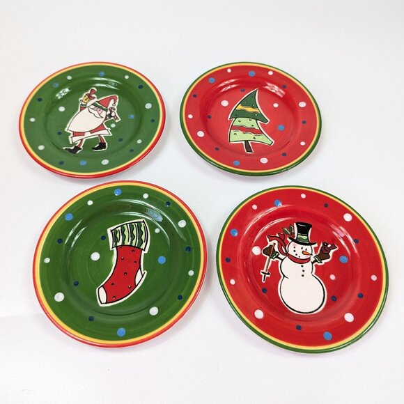 Bella Casa by Ganz Set of 4 Christmas Dessert Plates - Picture 1 of 8